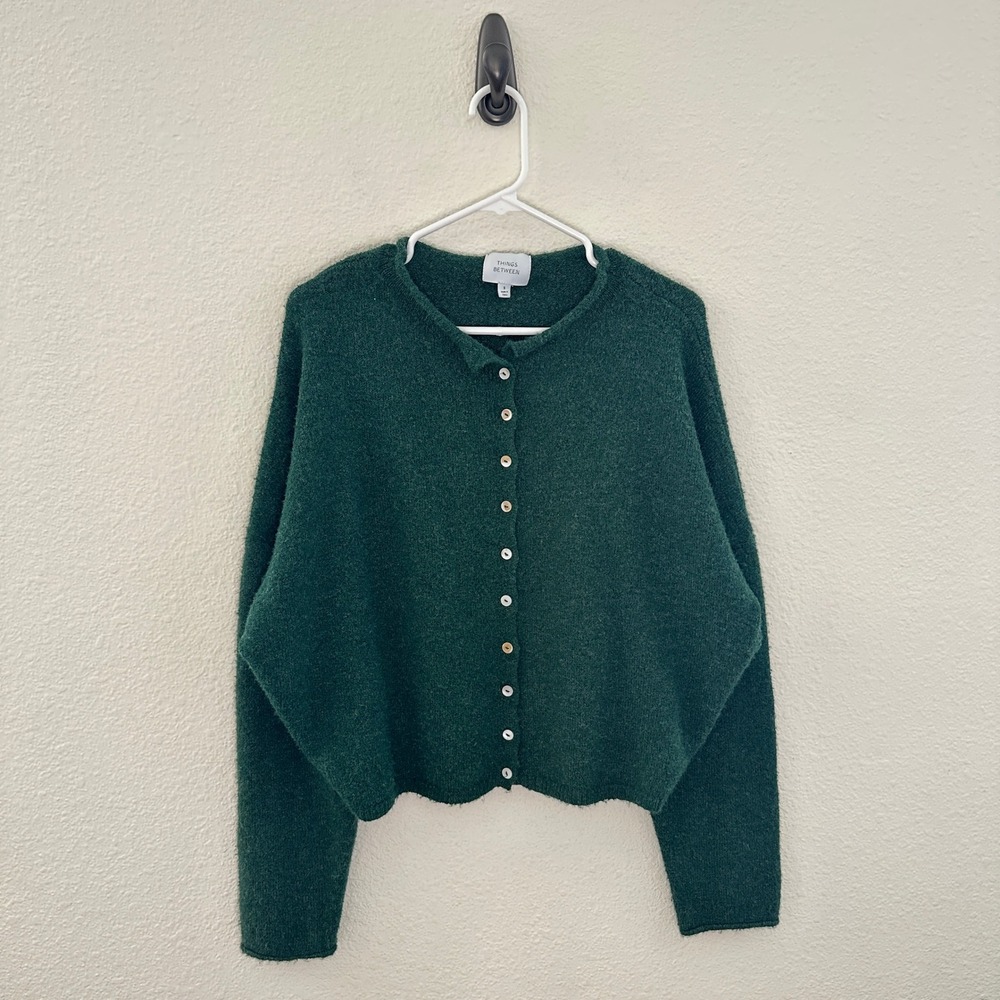 Things Between Emerald Green Piper Wool Blend Button Up Cardigan Small